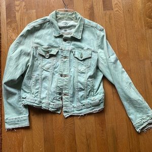 Mint frayed denim jacket